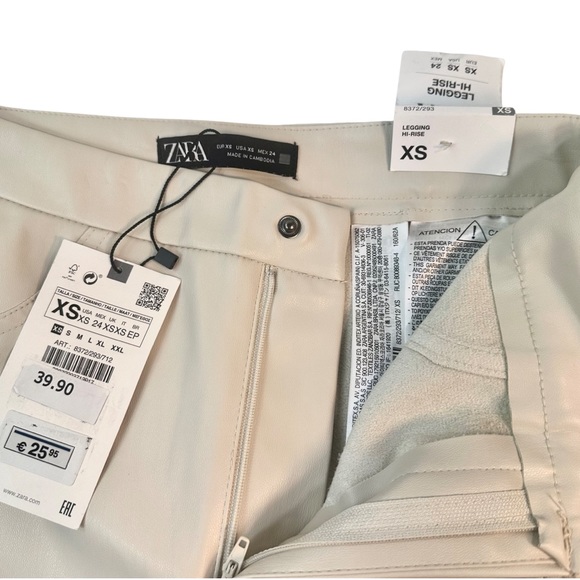 Zara FAUX LEATHER LEGGINGS Color: Sand Size: XS NWT. - Picture 11 of 12